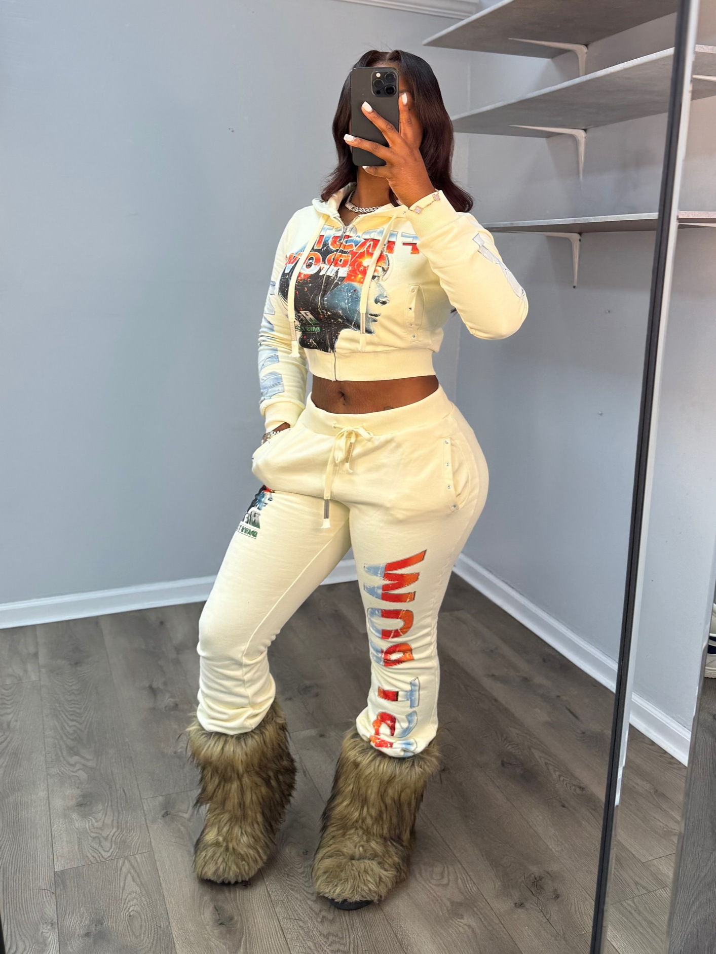 Women's American Letter Sexy Hooded Jacket and Pants Set