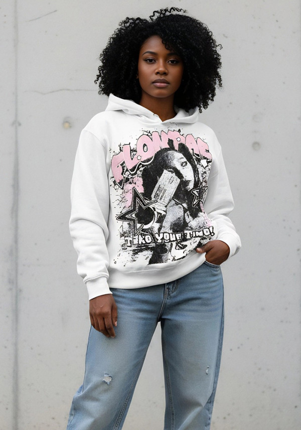 Women Printed Washed American Style Hoodies