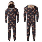 Christmas Family Wear Hooded Printed Casual Jumpsuit Loungewear
