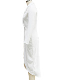 Autumn Winter Women's Chic Turndown Collar Slim Waist Long Sleeve Irregular Dress