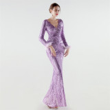 Women's Luxury Sequin Long Sleeve Evening Dress