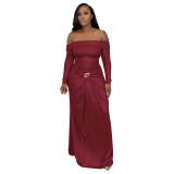 Women's Sexy Off Shoulder Slim Fit Long Sleeve Glossy Long Dress