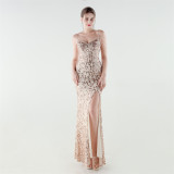 Women's Sequin Beaded Fishbone Slim Waist Evening Dress
