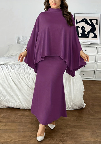 Plus Size Women's Fashion Bat Sleeves Half Zip Elegant Dress