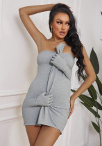 Autumn Winter Women's Sexy Strapless Low Back Solid Color Bodycon Dress