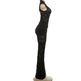 Women Sexy Sleeveless Lace Bell-Bottom Jumpsuit