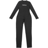 Women's Autumn Fashion Street Solid Color Print Round Neck Tight Fitting Jumpsuit