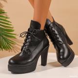 Plus Size Women Autumn/Winter Lace-Up Chunky Heel Martin Boots