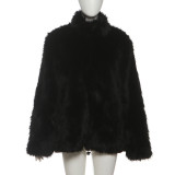 Women's Autumn Winter Fashion Chic High Neck Fluffy Plush Coat