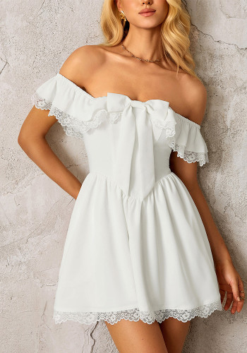 Women's Summer Fashion Sexy Low Back Off-Shoulder Lace Patchwork A-Line Short Dress