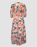 Women V-Neck Puff Sleeve Printed Maxi Dress