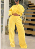 Women's Fashion Round Neck Crop Pullover Top and Loose Sweatpants Two-Piece Set