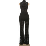 Women Sexy Sleeveless Lace Bell-Bottom Jumpsuit