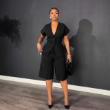 Women's Elegant Career Lace-Up Slim Waist Top and Mid-Pants Two-Piece Set