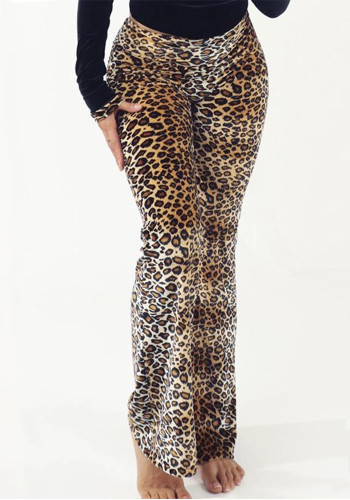 Women Winter Leopard Print Bell Bottom Pants