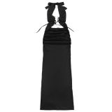 Women Sexy Solid Tie-Up Dress