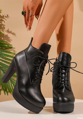 Plus Size Women Autumn/Winter Lace-Up Chunky Heel Martin Boots