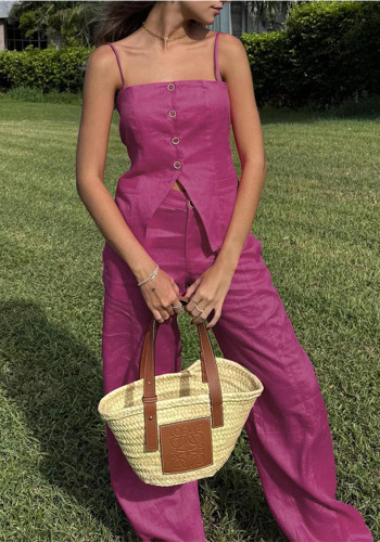 Women Sleeveless Camisole Top and Wide-Leg Pants Two-Piece Set