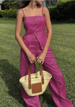 Women Sleeveless Camisole Top and Wide-Leg Pants Two-Piece Set Women Sleeveless Camisole Top and Wide-Leg Pants Two-Piece Set