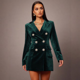 Women's Chic Turndown Collar Double-Breasted Velvet Blazer Dress