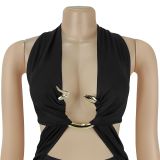 Women Sexy Solid Tie-Up Dress