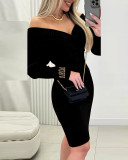 Women Off-Shoulder Sexy Long Sleeve Kintting Dress