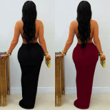 Women Sexy Solid Tie-Up Dress