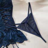 Women Lace-Up Underwire Panties Sexy Lingerie Two-Piece Set