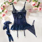 Women Lace-Up Underwire Panties Sexy Lingerie Two-Piece Set