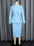 Women Ruffled Blazer and Skirt Two-Piece Set