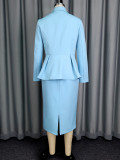 Women Ruffled Blazer and Skirt Two-Piece Set