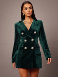 Women's Chic Turndown Collar Double-Breasted Velvet Blazer Dress