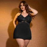 Plus Size Women's Sexy Lace Strap A-Line Short Nightdress