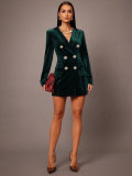 Women's Chic Turndown Collar Double-Breasted Velvet Blazer Dress