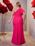 Plus Size Women's Autumn Winter Chic One-Shoulder High Slit Evening Gown