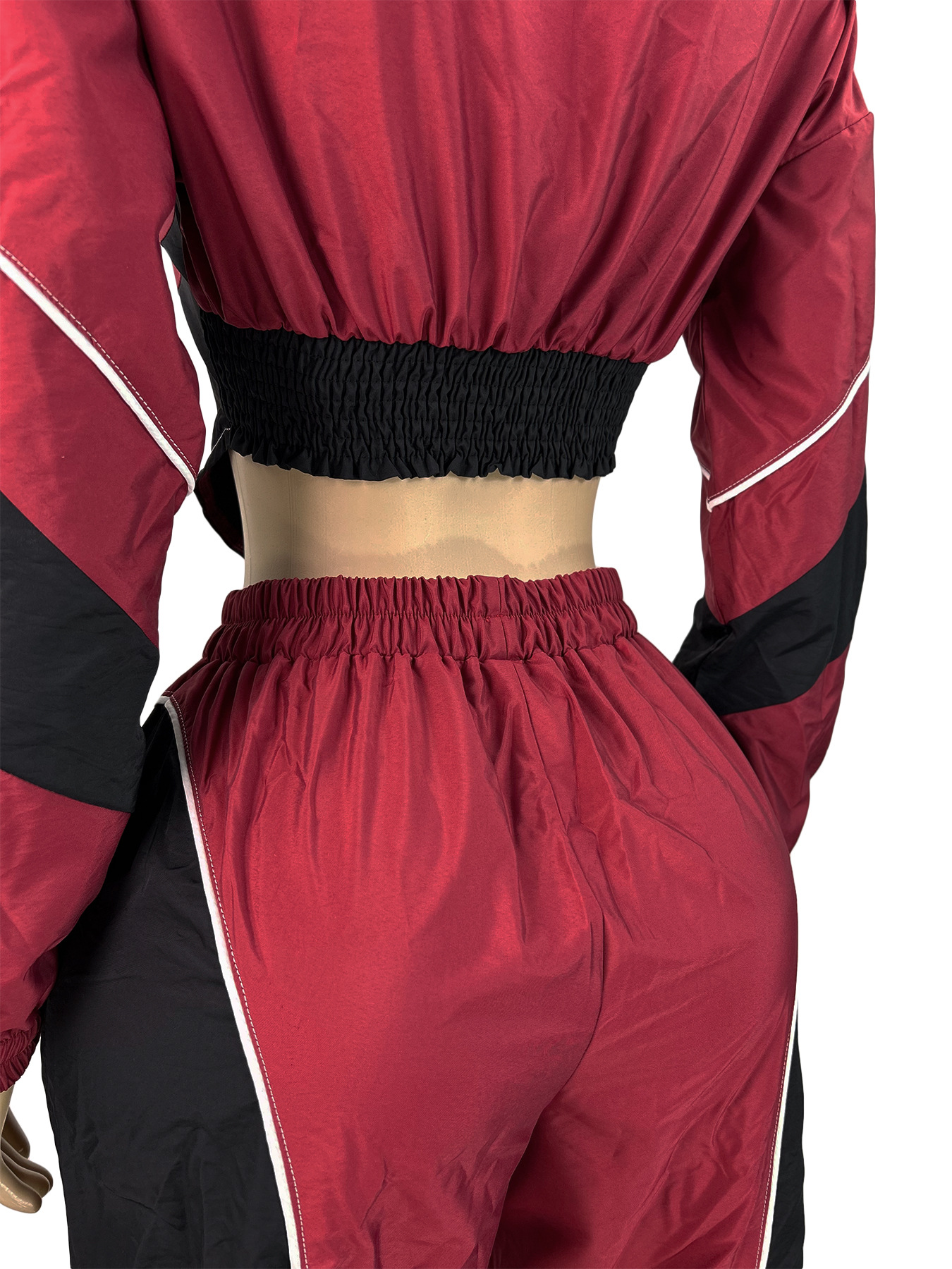 Women Color Block Patchwork Zipper Top and Panties Two-Piece Set