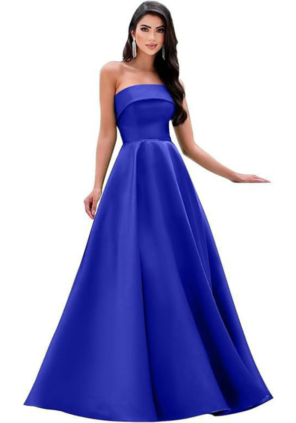 Women's Formal Party Strapless Gown Solid Color A-line Long Evening Gown（Processing time need 3-6 days）