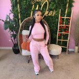 Women's Casual Career Solid Color Cropped Top and Straight Pants Sportswear Set