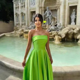 Women's Formal Party Strapless Gown Solid Color A-line Long Evening Gown（Processing time need 3-6 days）
