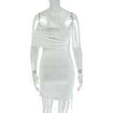 Women Solid Patchwork One-Shoulder Strapless Asymmetrical Bodycon Dress