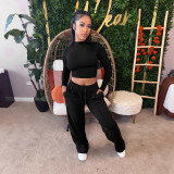 Women's Casual Career Solid Color Cropped Top and Straight Pants Sportswear Set