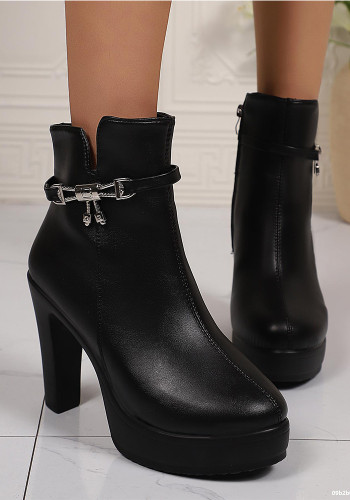 Plus Size Women Round Toe Pu-Leather Zipper Shoes