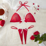 Women's Sexy Christmas Solid Color Mesh See-Through Lingerie Set