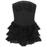 Women Sexy Strapless Lace-Up Ruffle Dress