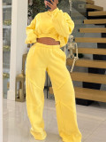 Women's Fashion Round Neck Crop Pullover Top and Loose Sweatpants Two-Piece Set