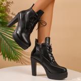 Plus Size Women Autumn/Winter Lace-Up Chunky Heel Martin Boots