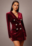 Women's Chic Turndown Collar Double-Breasted Velvet Blazer Dress