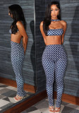 Women's Autumn Winter Fashion Sexy Strapless Tight Fitting Low Back Two Piece Pants Set