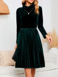 Women's Autumn Elegant Chic Solid Color Long Sleeve Velvet Dress