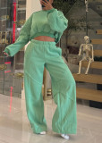 Women's Fashion Round Neck Crop Pullover Top and Loose Sweatpants Two-Piece Set